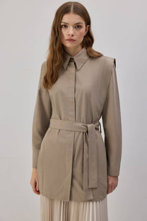 Camicia in popeline con cintura