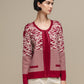 Cardigan donna in maglia jacquard animalier bicolore