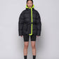 Piumino puffer con cintura bicolore nero e giallo fluo