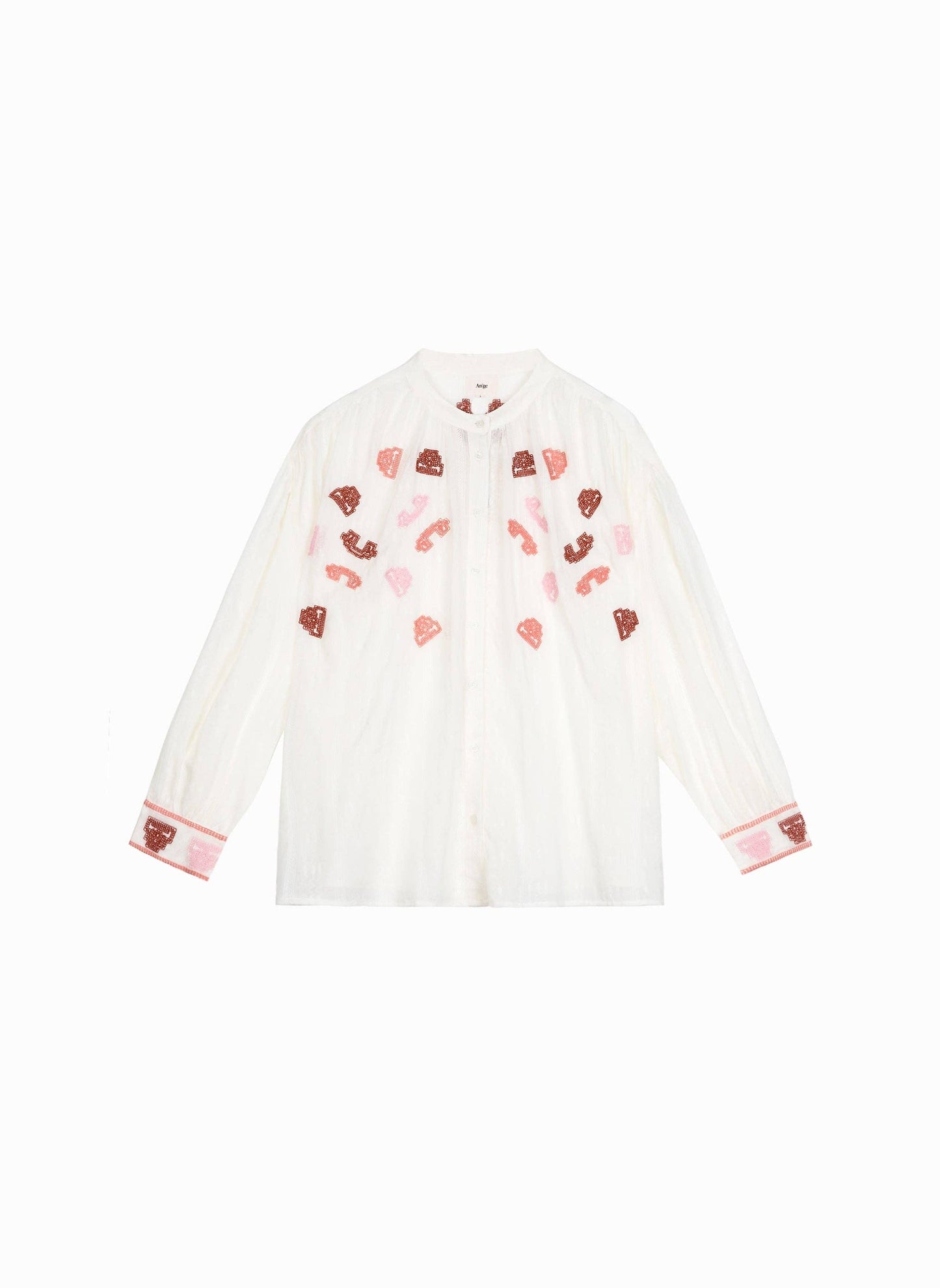 Camicia ricamata in voile di cotone ecrù