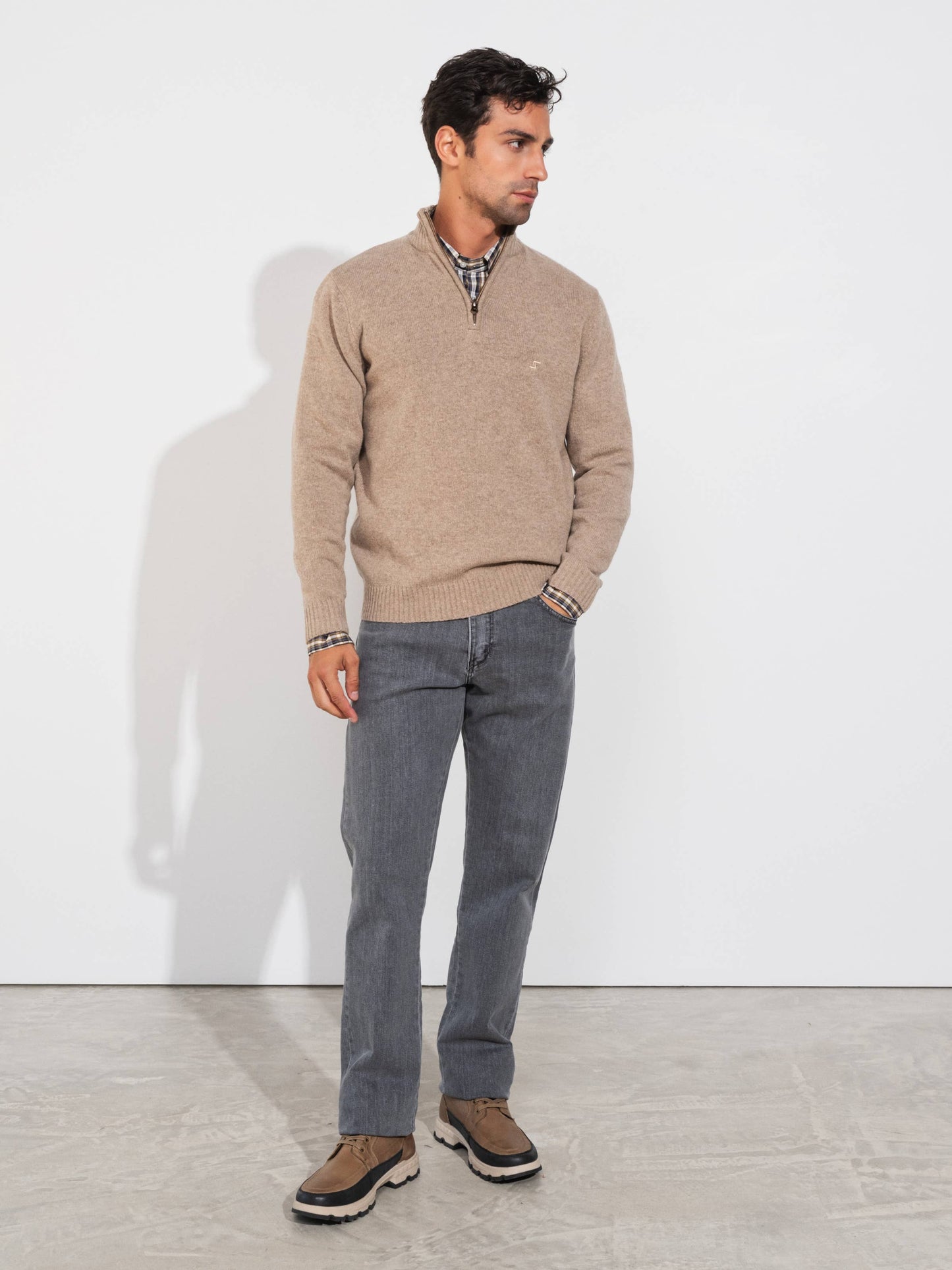 Polo in maglia uomo in lana con mezza zip