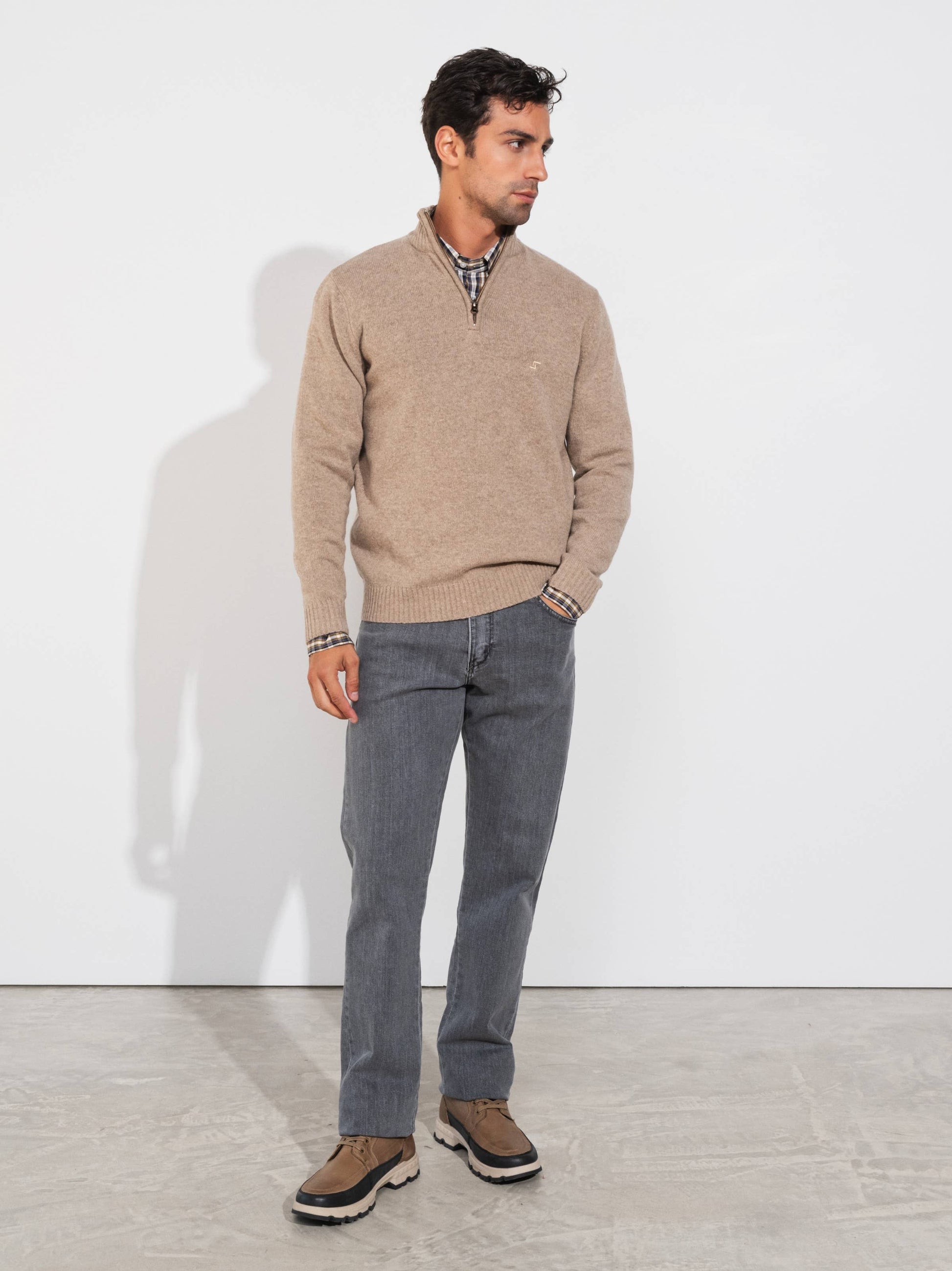 Polo in maglia uomo in lana con mezza zip