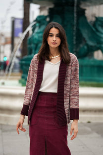 Cardigan cappotto in maglia melange con collo a scialle