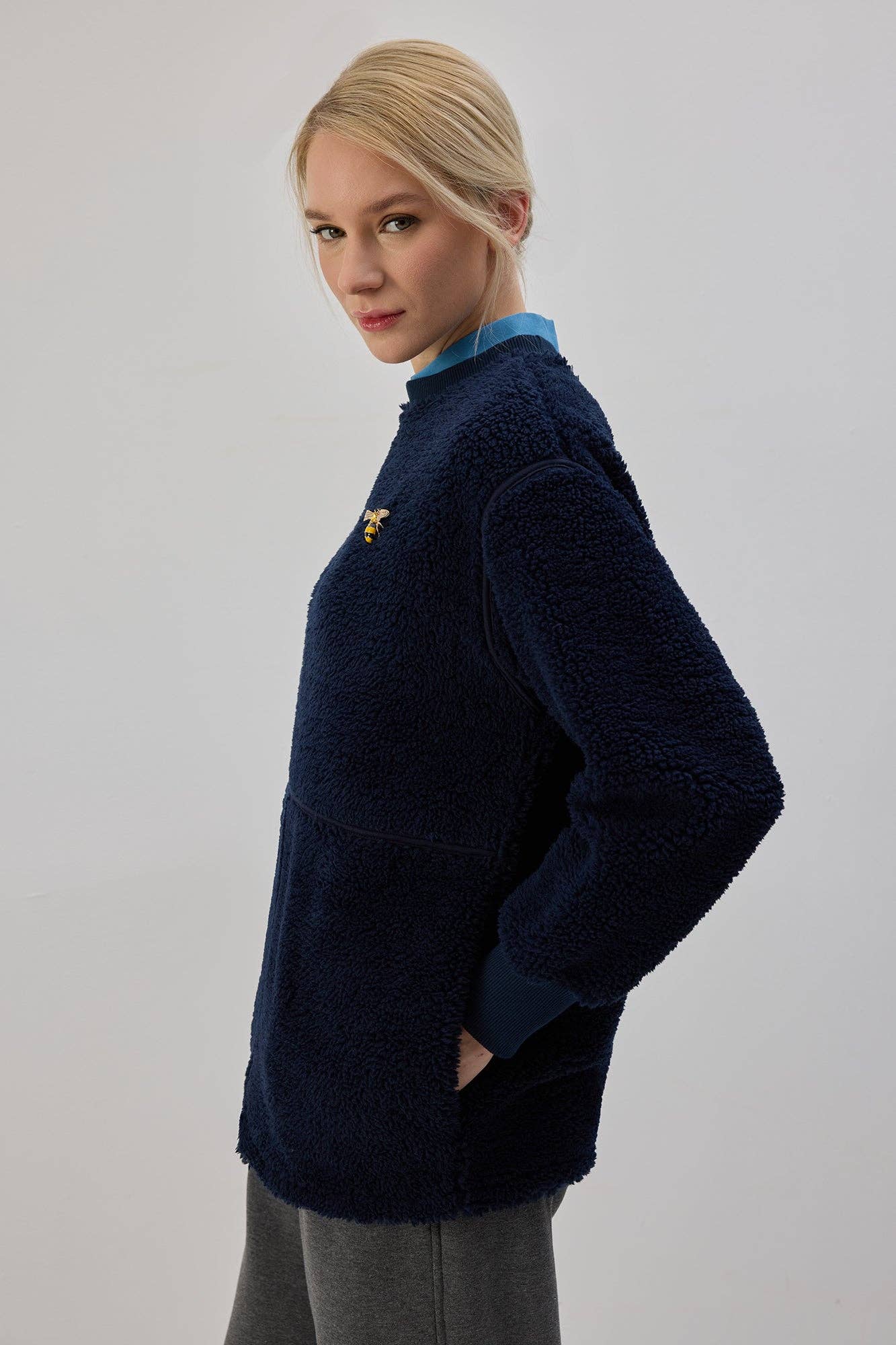 Felpa in pile blu navy