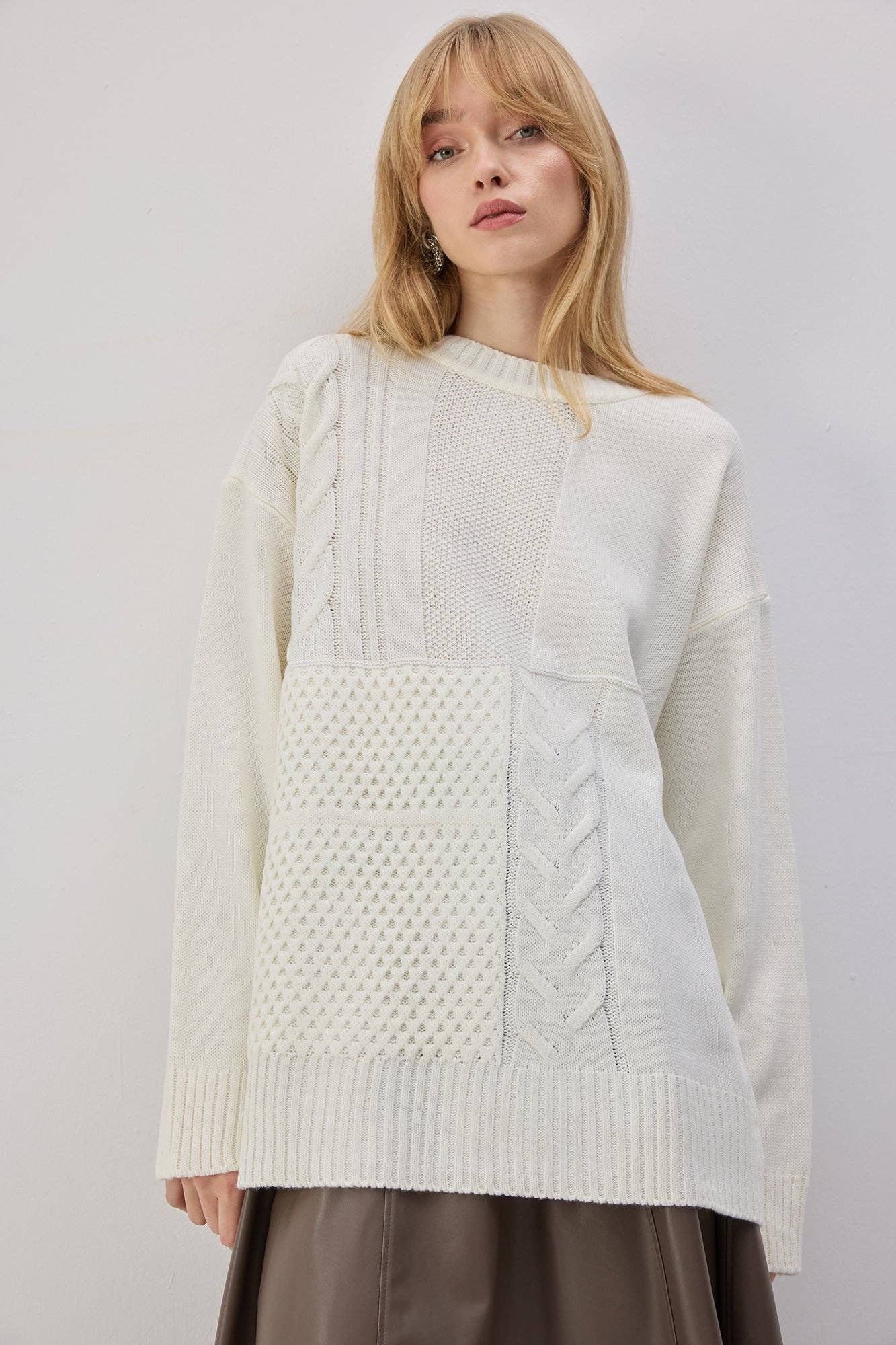 Maglione oversize in maglia con riquadri texture