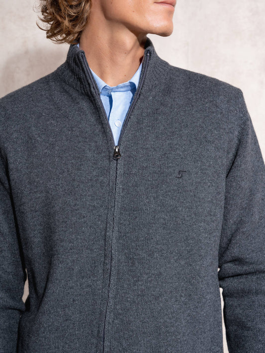 Cardigan in maglia uomo con zip e collo alto