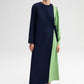 Abito midi color block con maniche lunghe e laccio laterale