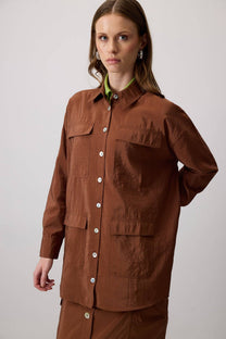 Giacca-camicia utility con tasche effetto cupro