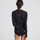 Maglia a Maniche Lunghe in Cotone Biologico a Costine Nera