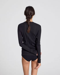 Maglia a Maniche Lunghe in Cotone Biologico a Costine Nera
