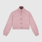 Cardigan in maglia rosa antico con collo alto e bottoni