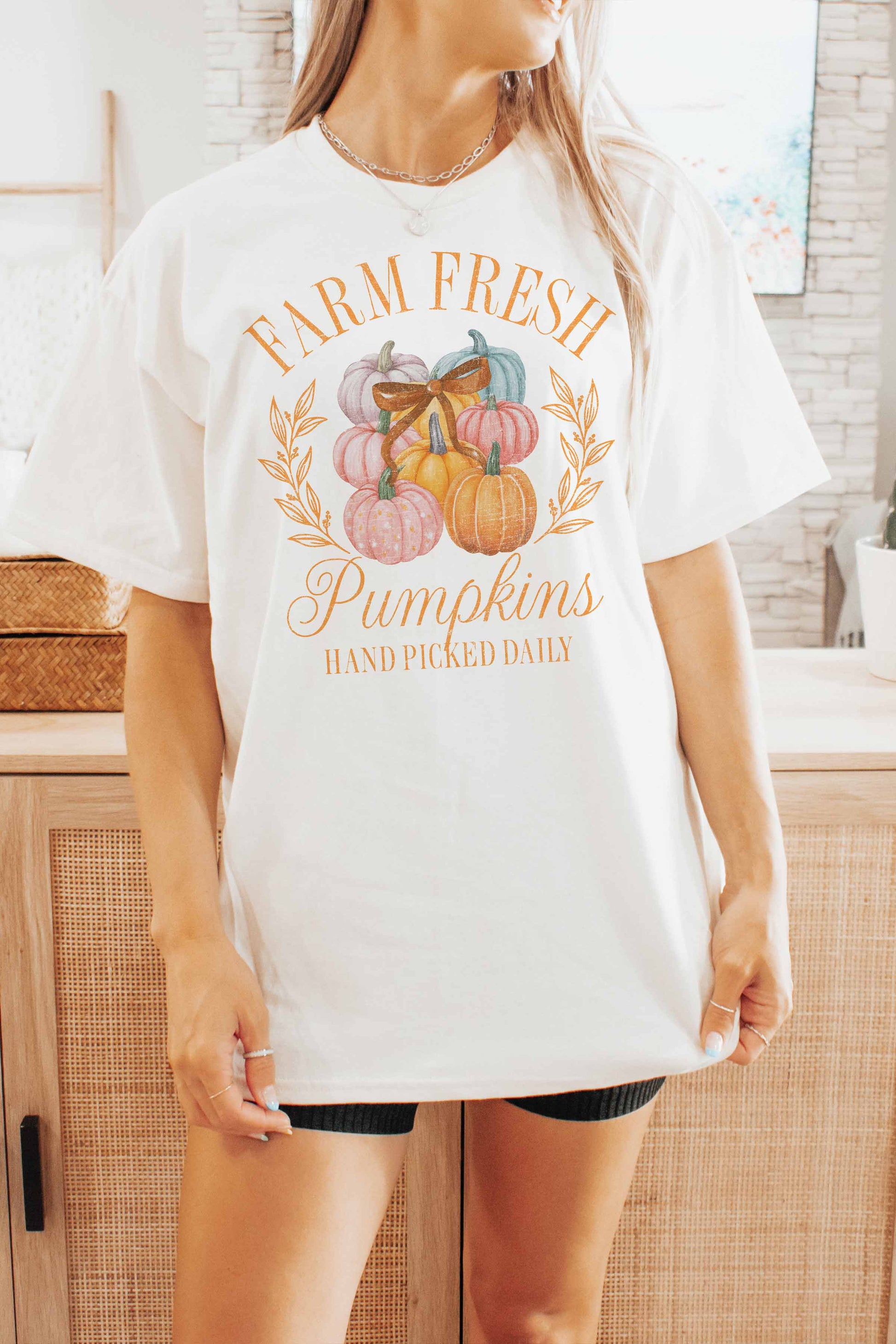 T-shirt oversize Farm Fresh Pumpkins con stampa zucche