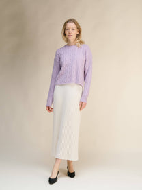 Maglione corto a trecce in misto cashmere girocollo