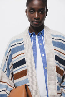Cardigan a righe con maniche a palloncino