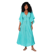 Abito lungo estivo boho in cotone turchese