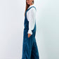 Salopette lunga in velluto blu da donna