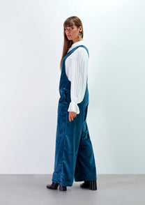 Salopette lunga in velluto blu da donna