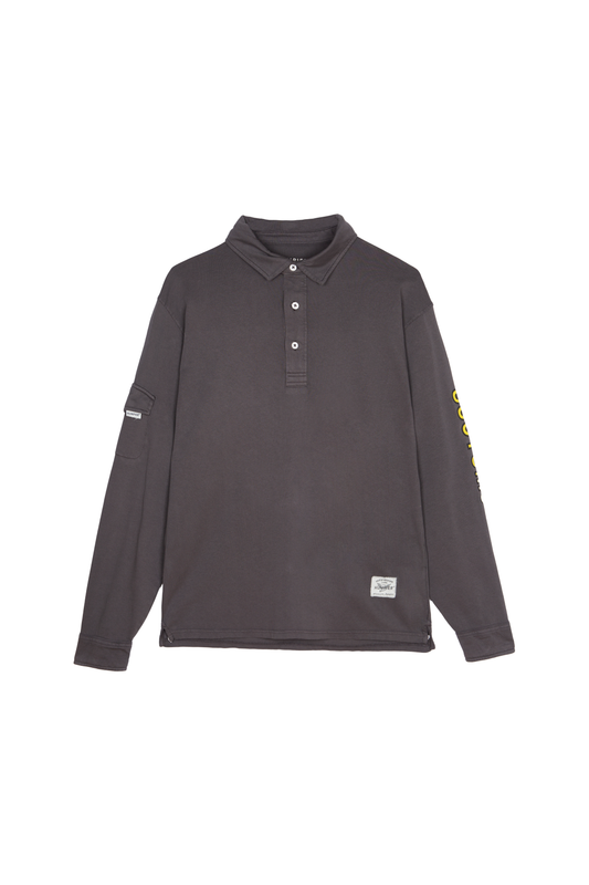 Polo uomo a manica lunga in cotone biologico con stampa grafica