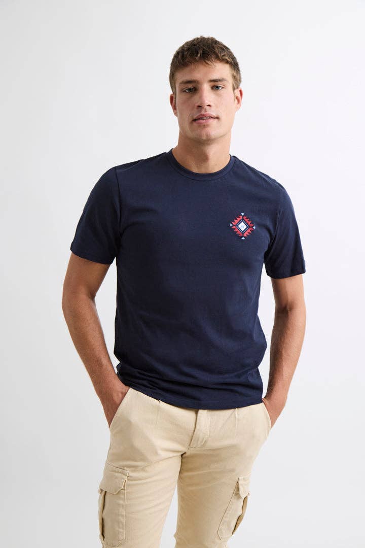T-shirt Uomo con Stampa Etnica e Ricamo