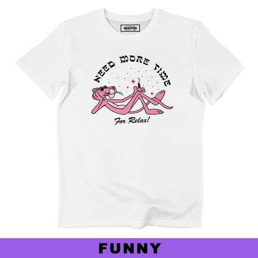 T-shirt unisex in cotone biologico “Need More Time” con grafica Pantera Rosa