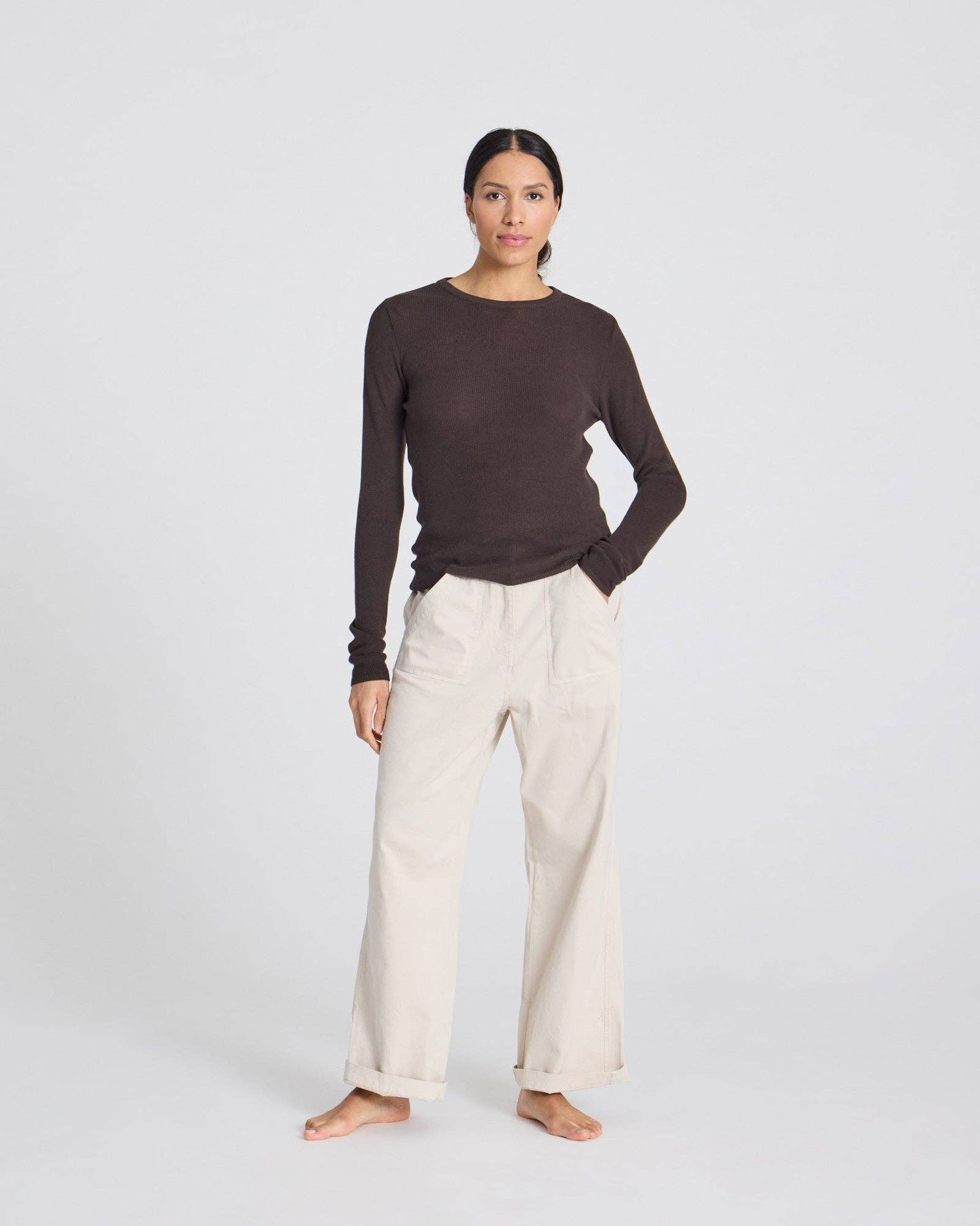 Top a Maniche Lunghe Freja in Cotone Bio a Coste