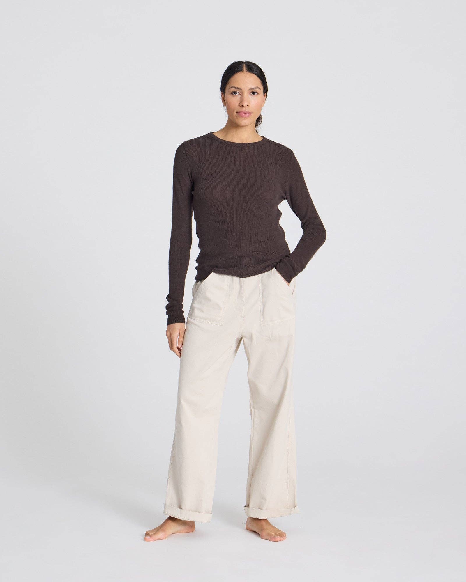 Top a Maniche Lunghe Freja in Cotone Bio a Coste