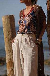 Pantaloni palazzo in lino e rayon