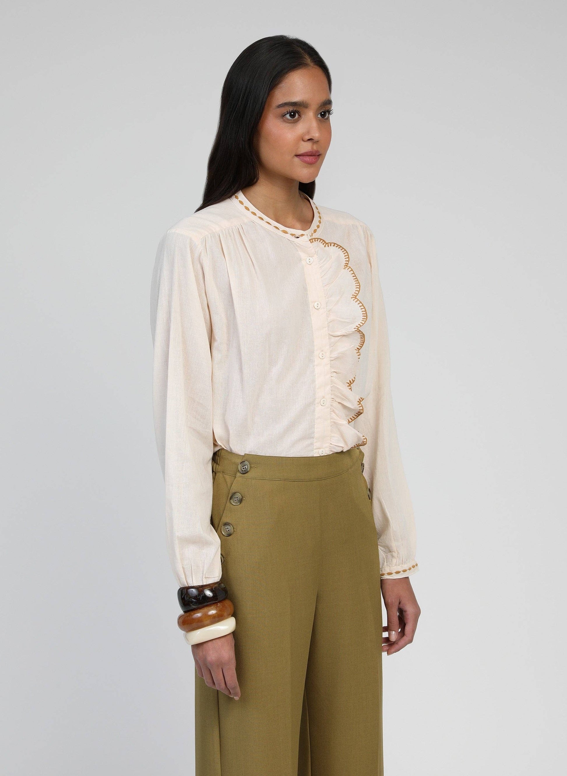 Camicia Soufiana nude in voile di cotone