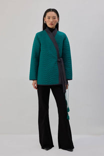 Giacca kimono trapuntata verde con cintura