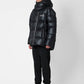 Bomber oversize con stampa testuale e cappuccio staccabile