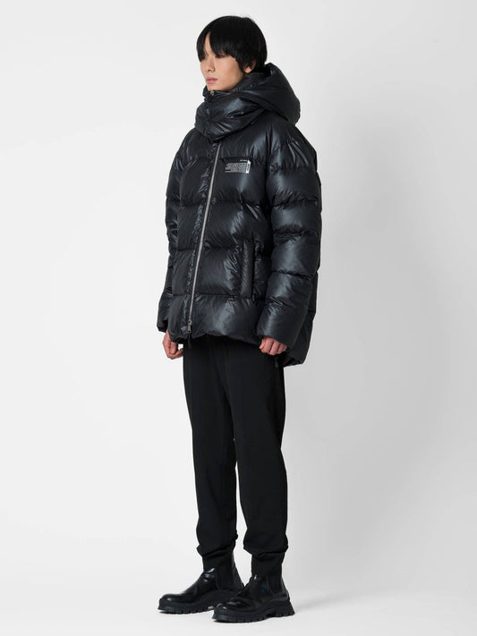 Bomber oversize con stampa testuale e cappuccio staccabile