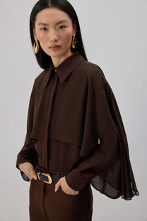 Camicia in popeline con dettaglio in chiffon
