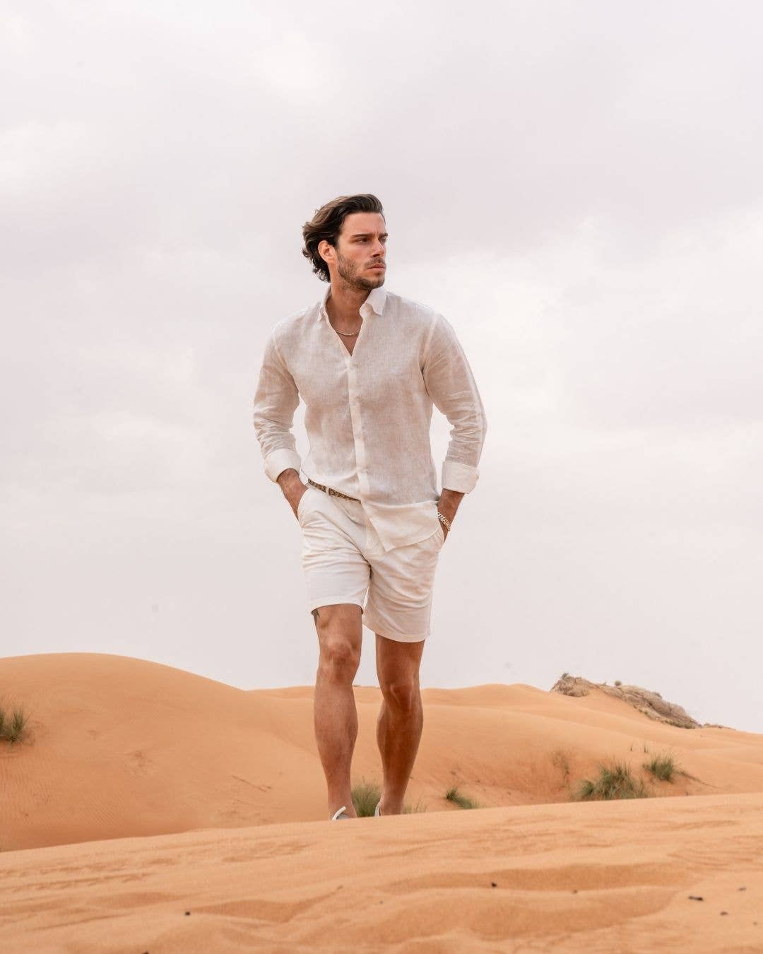 Camicia in lino riciclato avorio da uomo