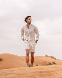Camicia in lino riciclato avorio da uomo
