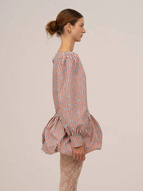 Abito mini a righe rosse con pois blu