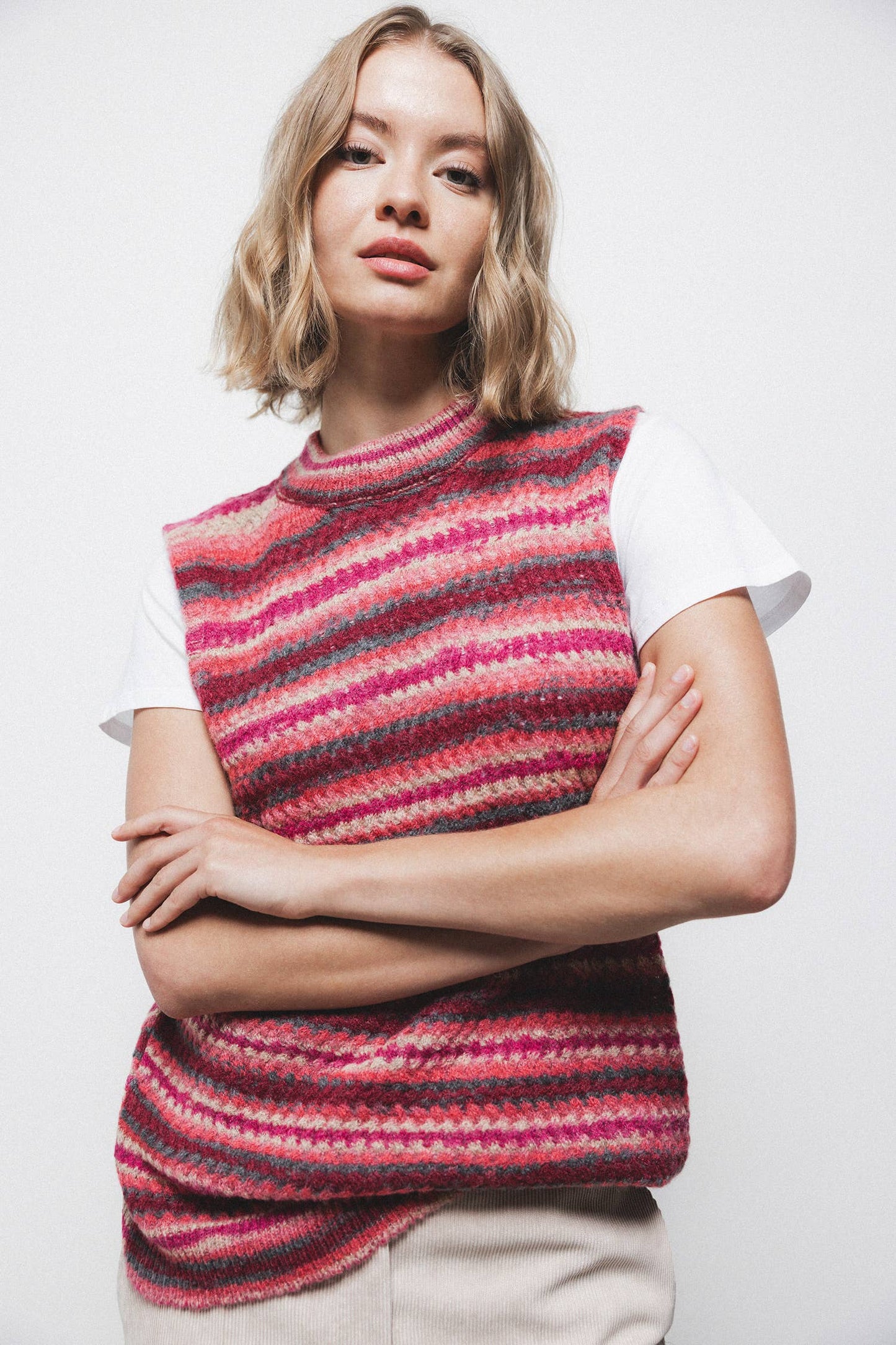 Gilet in maglia a righe multicolor