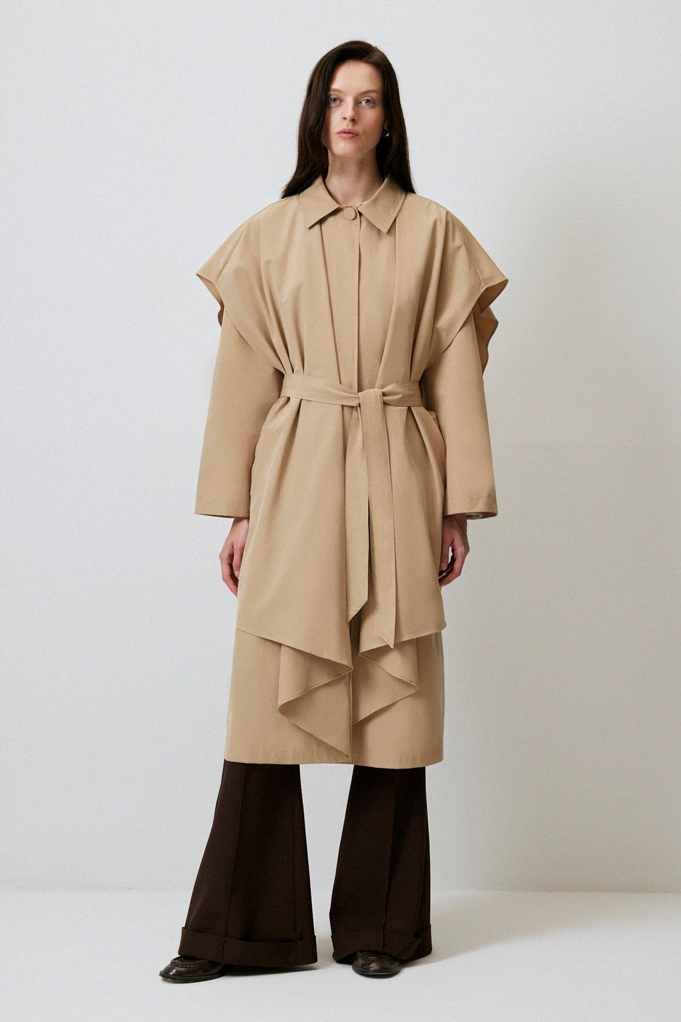 Trench lungo oversize in misto cotone beige