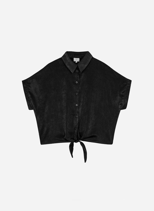 Camicia nera effetto seta con nodo in vita