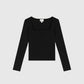 T-shirt nera a costine con scollo quadrato