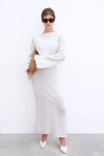 Abito lungo in crochet a maniche lunghe in misto cotone