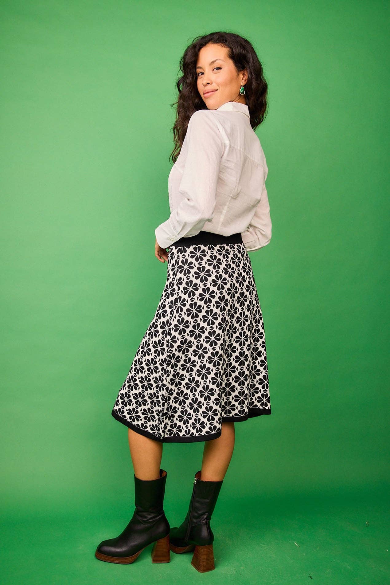 Gonna midi in maglia a fiori Savia