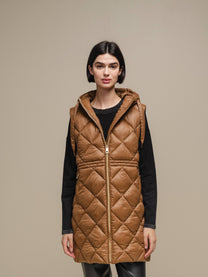 Gilet imbottito lungo con cappuccio da donna
