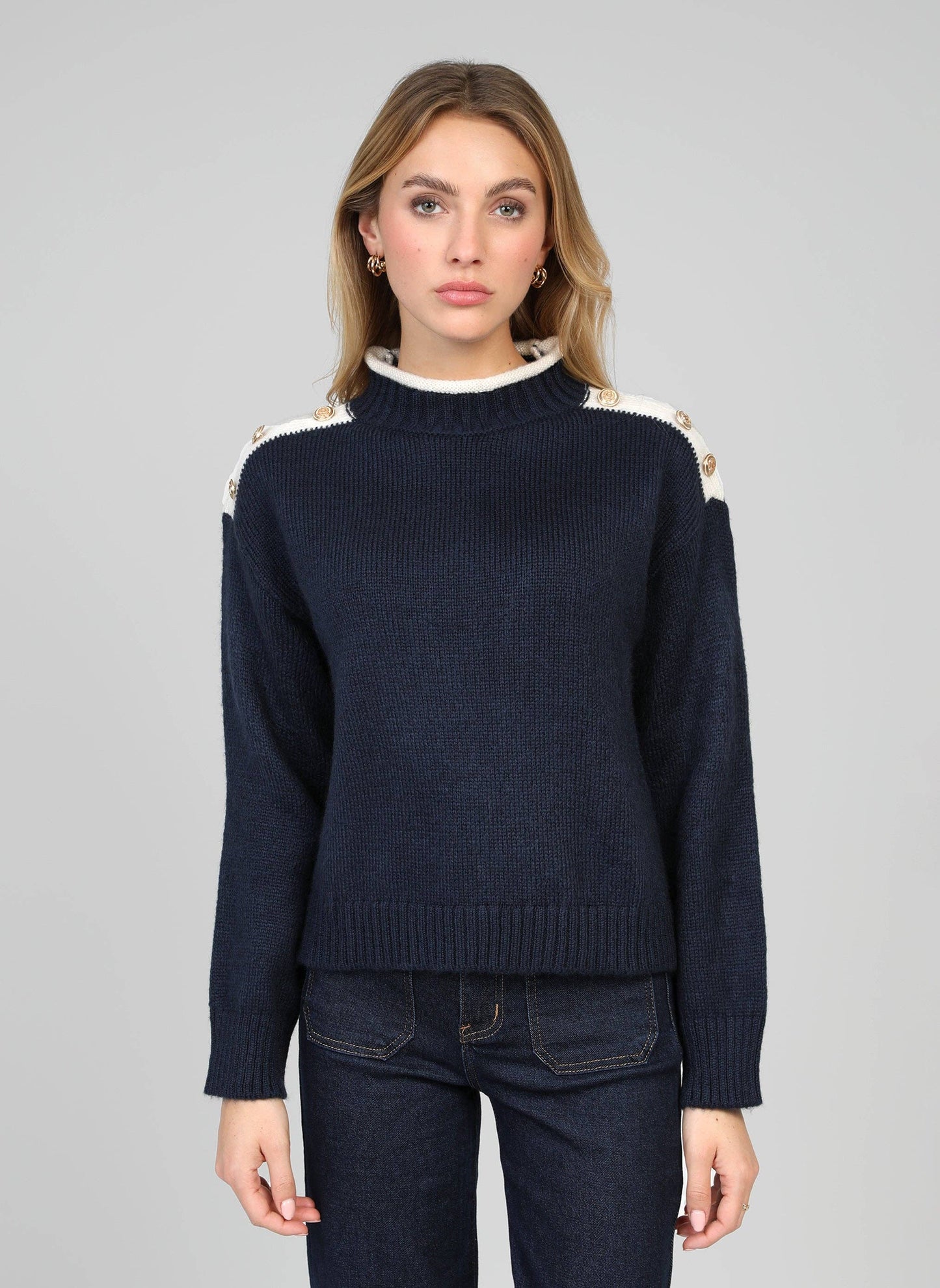 Maglione Louki Blu Marino con Bottoni Gioiello