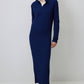 Abito maxi in maglia a coste con colletto polo