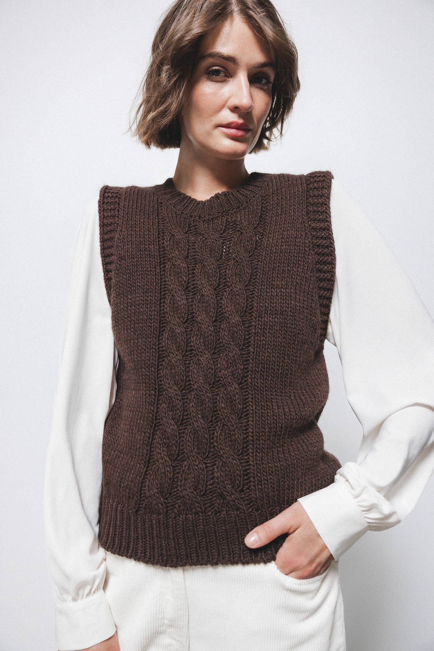 Gilet in maglia strutturata con scollo tondo