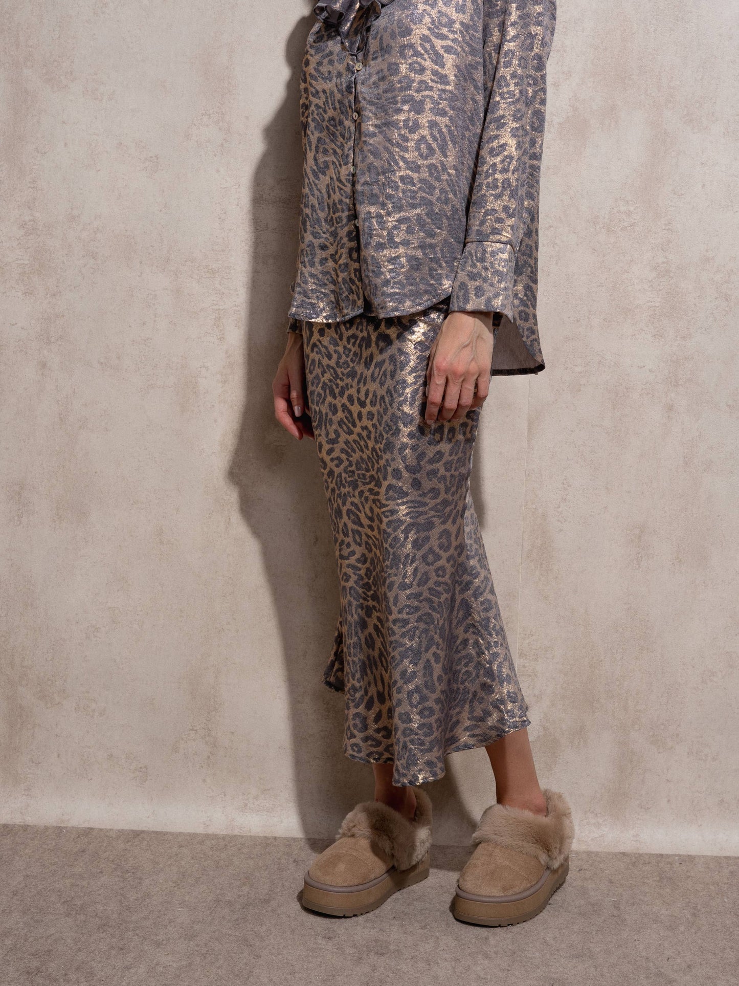 Gonna midi animalier effetto satinato