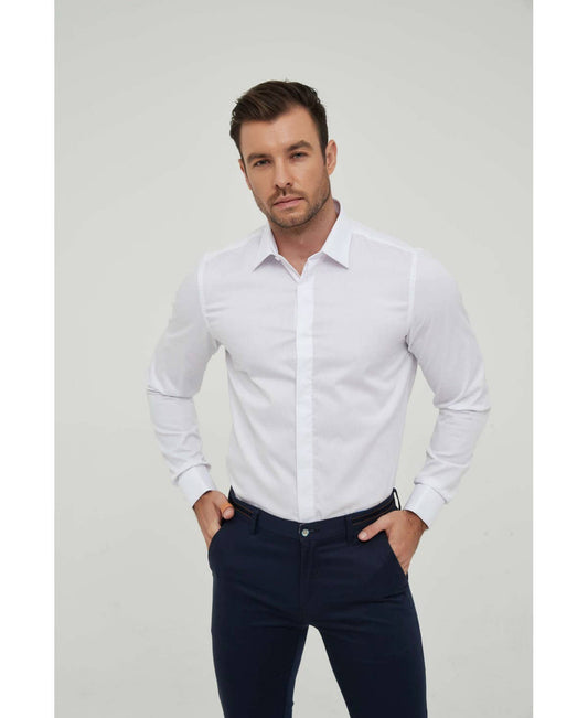 Camicia bianca slim fit con polsini da moschettiere