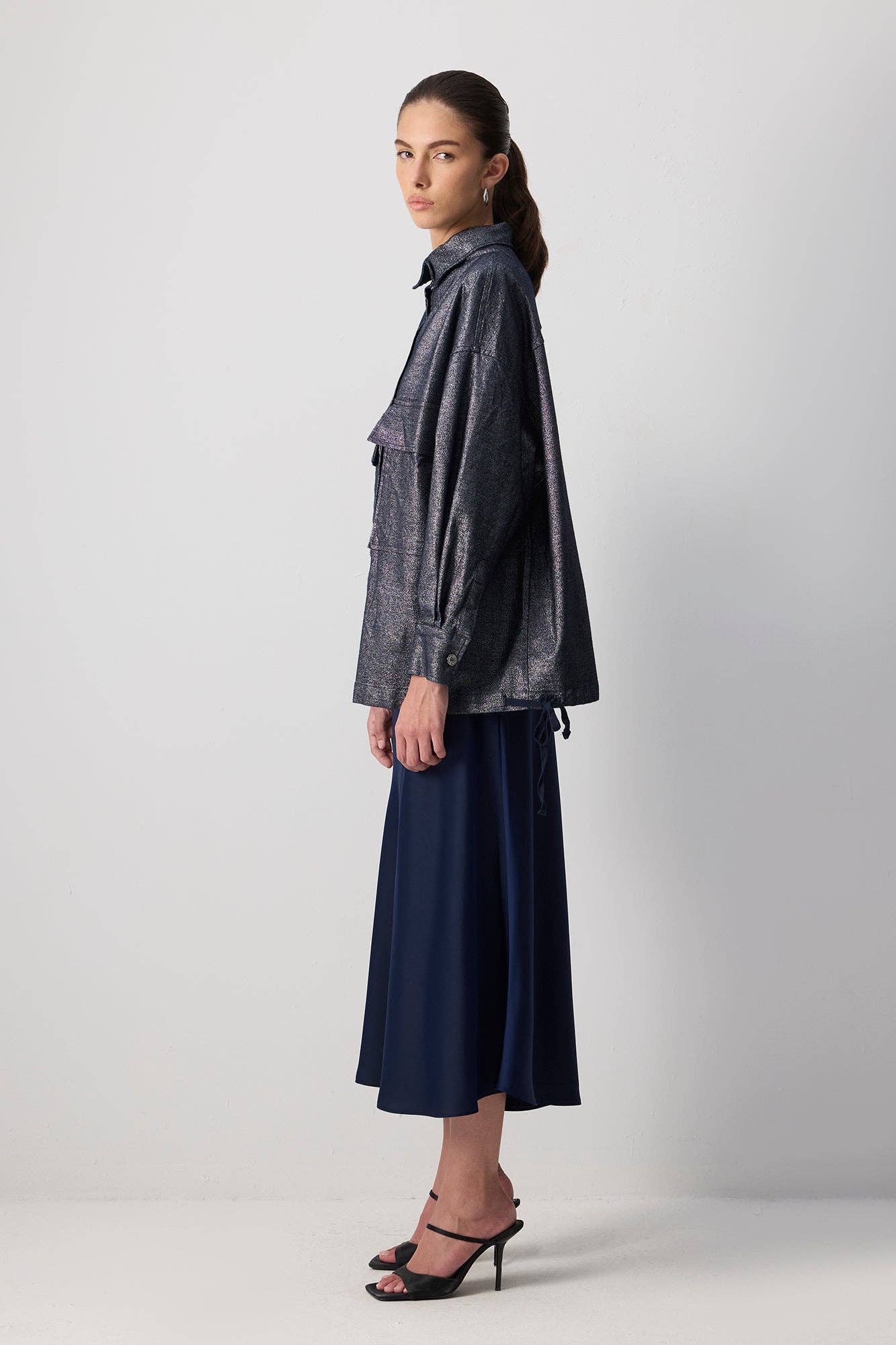 Giacca oversize in gabardine glitterata