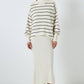 Set in maglia crema: maglione a righe e abito midi a coste