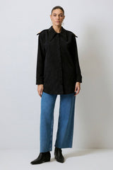 Overshirt in velluto a coste con spalline e bottoni dorati